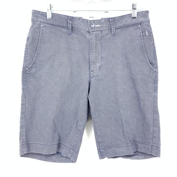 Brax Belleville Chino Short Mens Size 32 Cotton Blue Micro Diamond Print Stretch - Picture 1 of 7